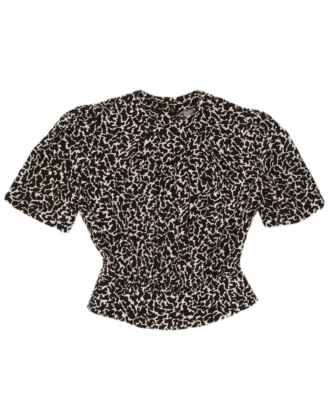 Yessica Womens Crop Blouse Top EU 38 Medium Black Animal Print Polyester
