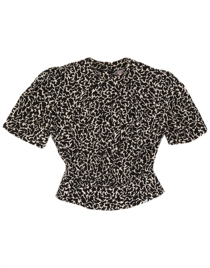 Yessica Womens Crop Blouse Top EU 38 Medium Black Animal Print Polyester