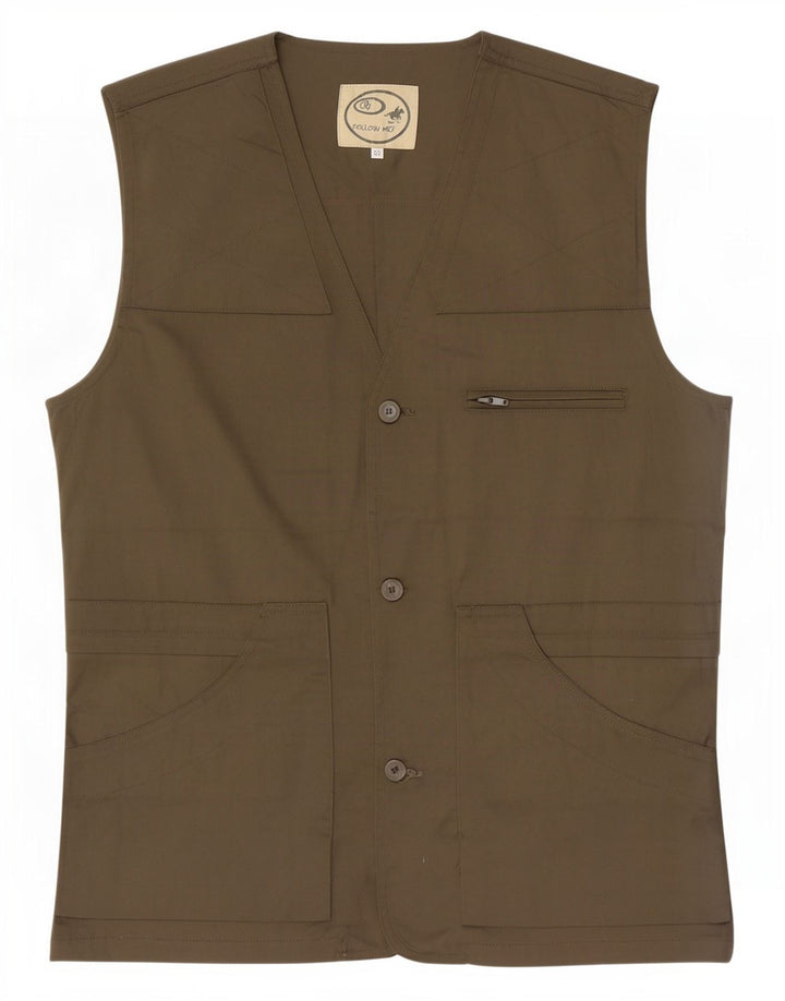 Vintage Mens Utility Gilet IT 52 XL Khaki Polyester