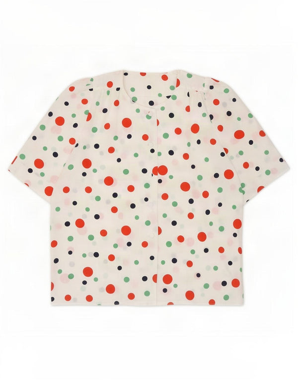 Vintage Womens Short Sleeve Shirt Blouse UK 16 Large White Spotted