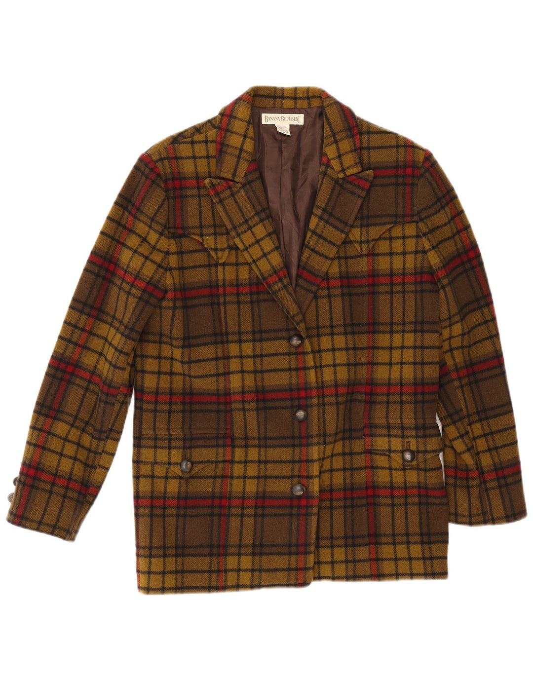 Banana Republic Womens 3 Button Oversized Blazer Jacket UK 6 XS Khaki Check
