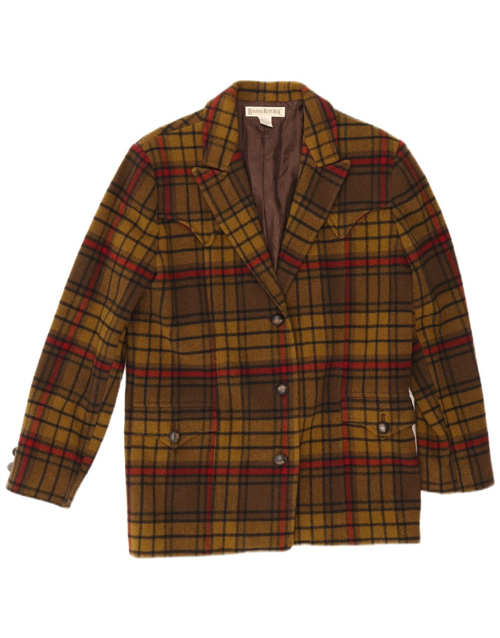Banana Republic Womens 3 Button Oversized Blazer Jacket UK 6 XS Khaki Check