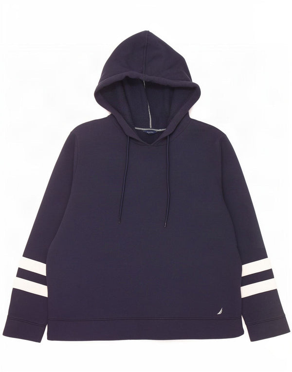 Nautica Mens Hoodie Jumper XL Navy Blue Colourblock Cotton