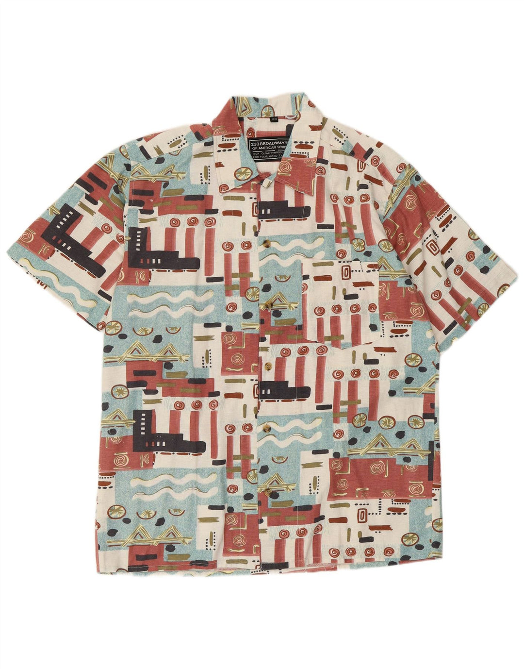 BROADWAY Mens Short Sleeve Shirt Size 39/40 Medium Multicoloured Geometric