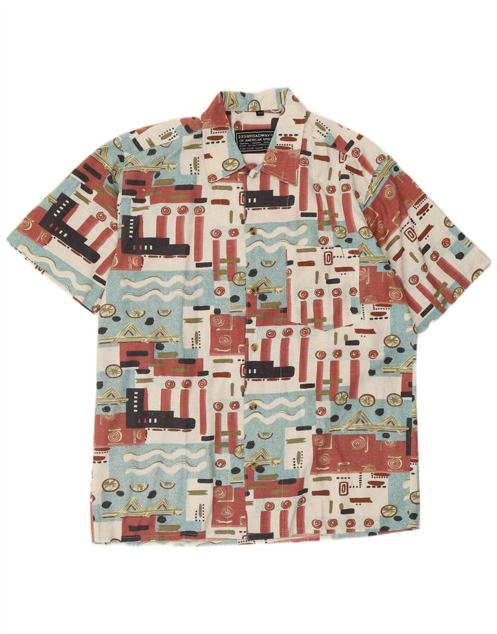 BROADWAY Mens Short Sleeve Shirt Size 39/40 Medium Multicoloured Geometric