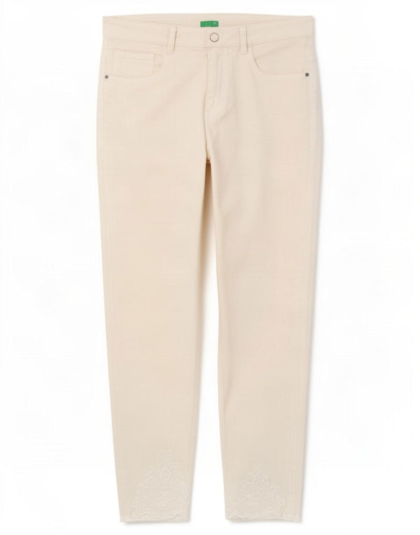 Benetton Womens Skinny Casual Trousers UK 12 Medium W30 L27 White Cotton