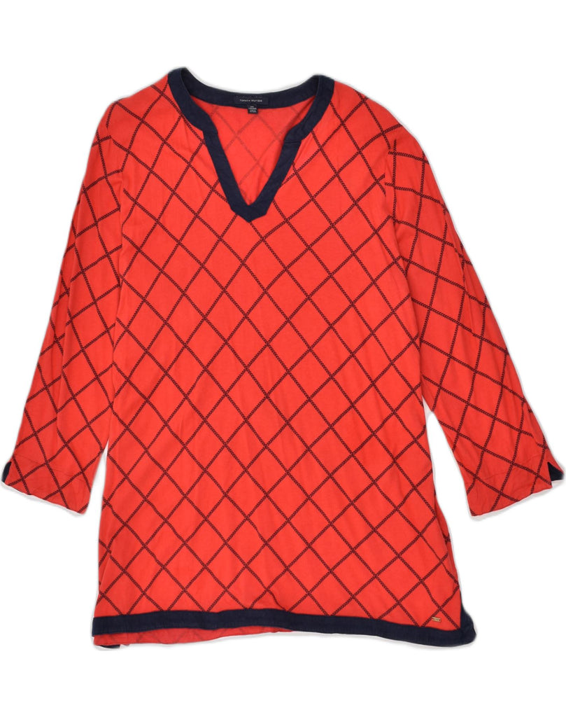 TOMMY HILFIGER Womens 3/4 Sleeve Tunic Top UK 20 2XL Red Check Cotton | Vintage Tommy Hilfiger | Thrift | Second-Hand Tommy Hilfiger | Used Clothing | Messina Hembry 