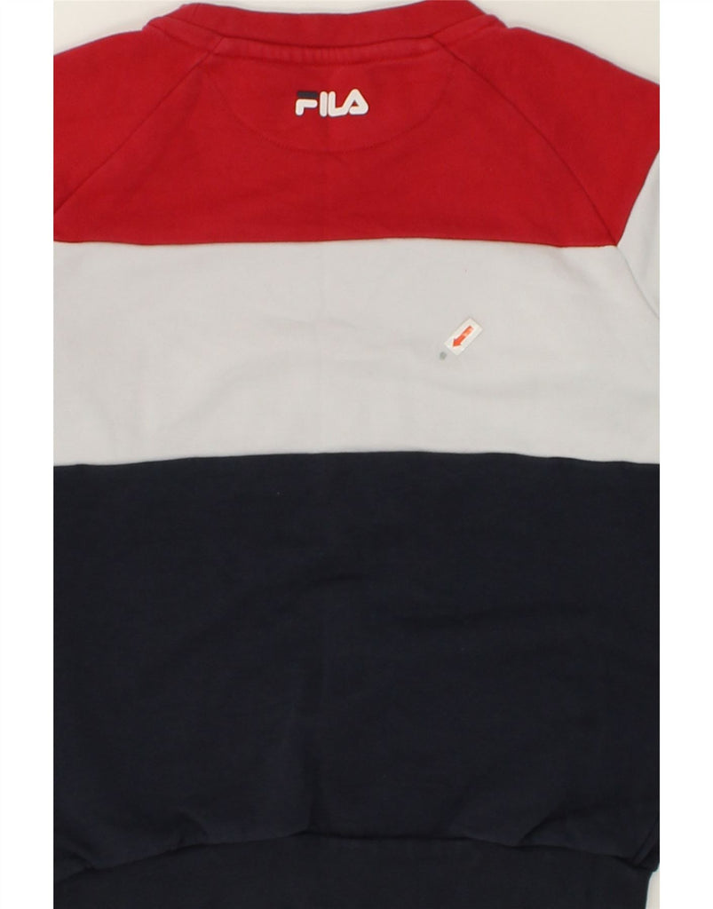 FILA Boys Graphic Sweatshirt Jumper 7-8 Years Navy Blue Colourblock Cotton | Vintage Fila | Thrift | Second-Hand Fila | Used Clothing | Messina Hembry 