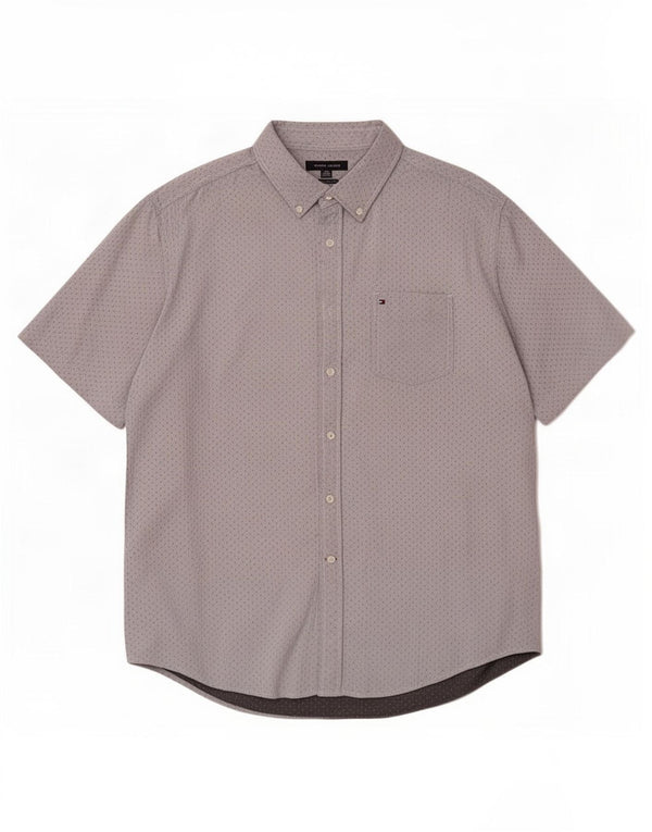 Tommy Hilfiger Mens Short Sleeve Classic Fit Shirt XL Grey Spotted Cotton