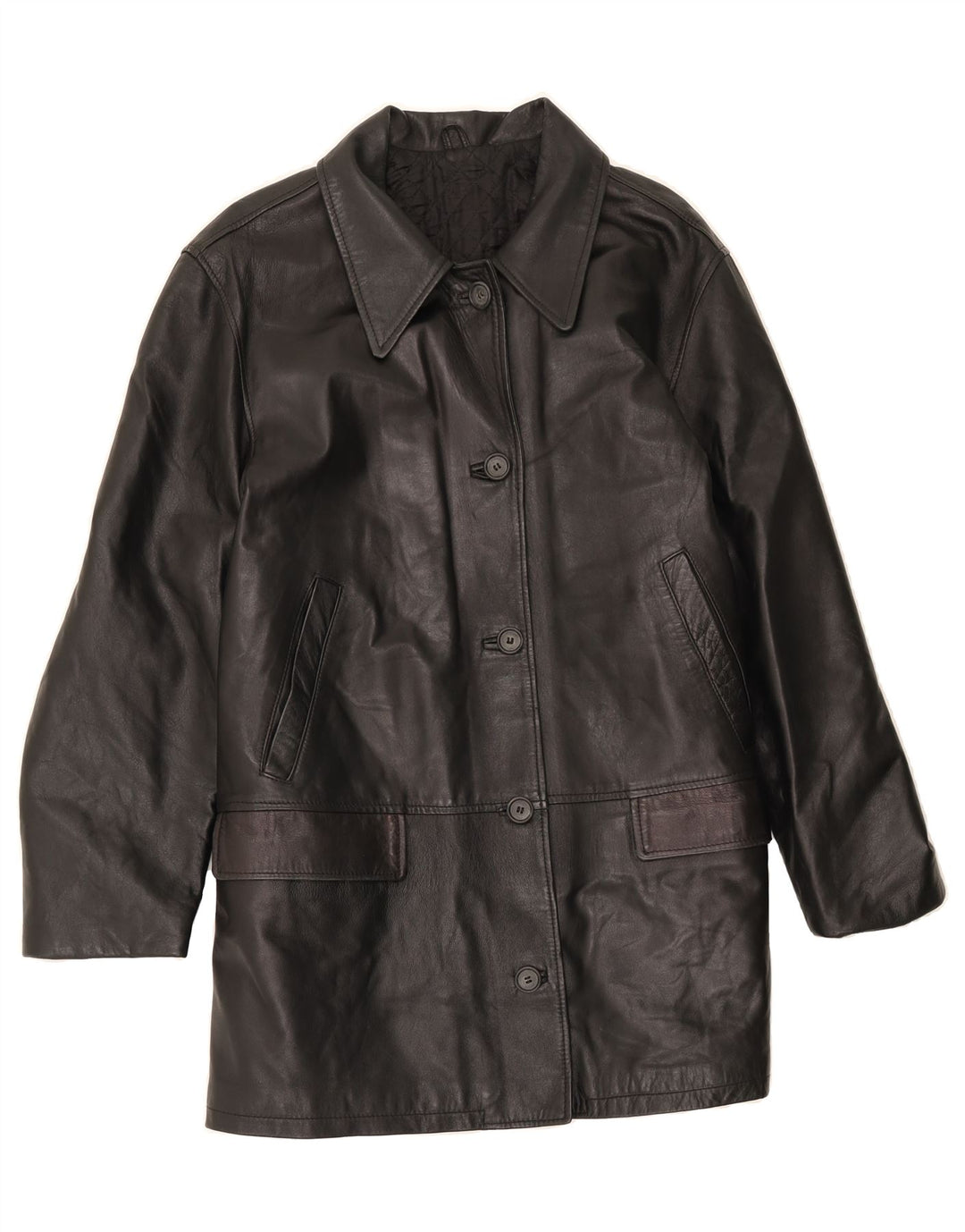 VINTAGE Womens Leather Coat IT 50 XL Black Vintage Vintage and Second-Hand Vintage from Messina Hembry 
