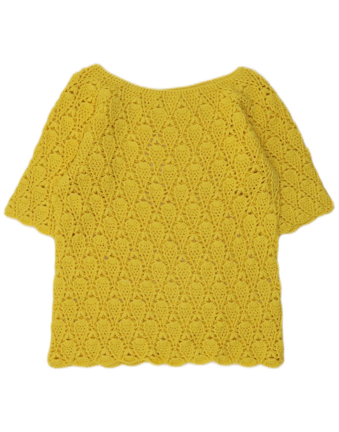 Vintage Womens Crop Crochet Blouse Top UK 12 Medium Yellow