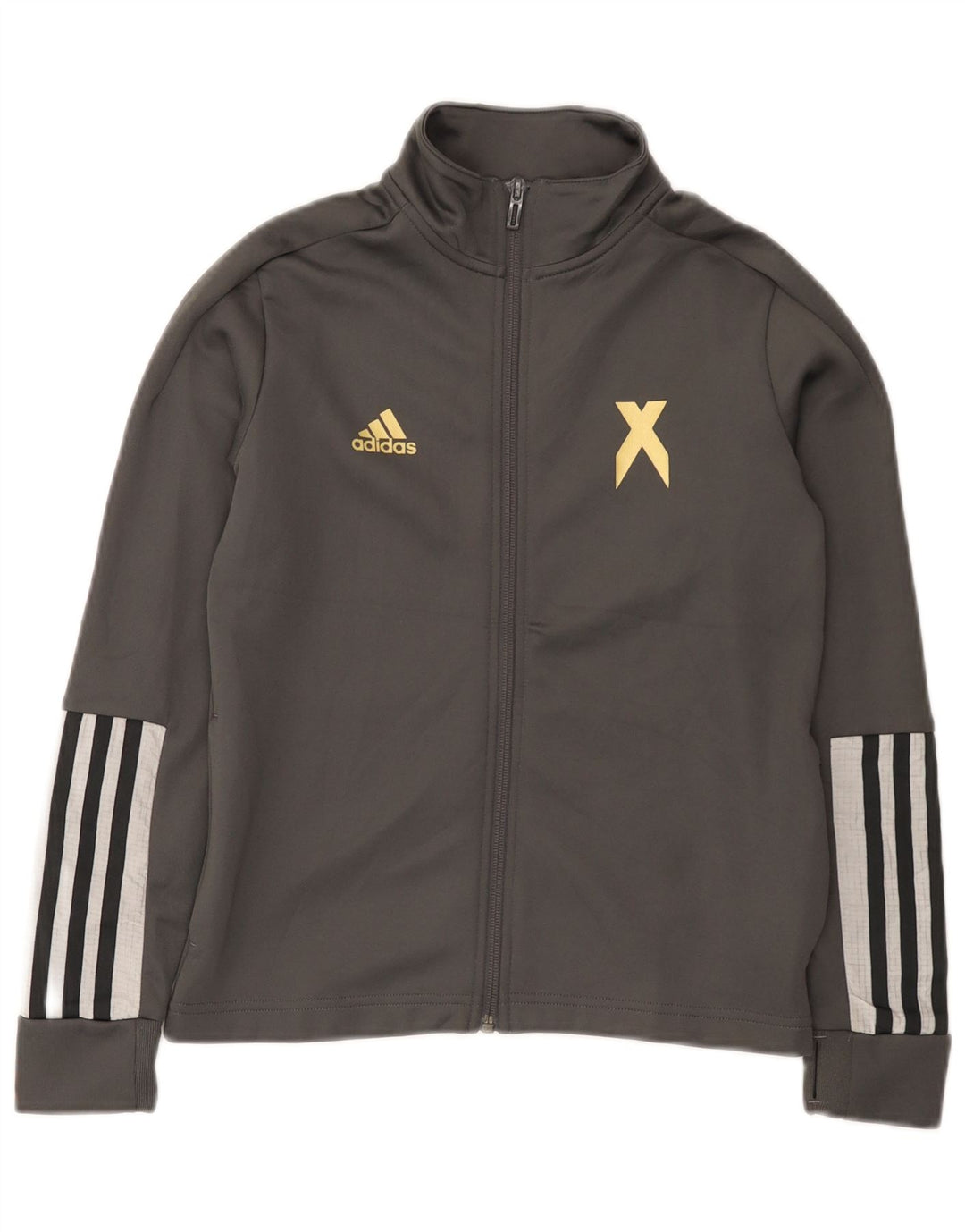 Adidas Boys Tracksuit Top Jacket 9-10 Years Grey Polyester