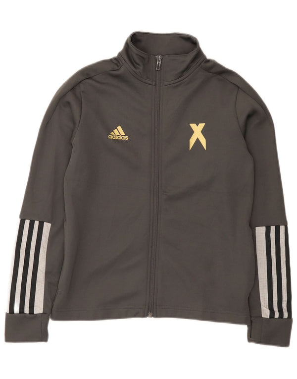 Adidas Boys Tracksuit Top Jacket 9-10 Years Grey Polyester