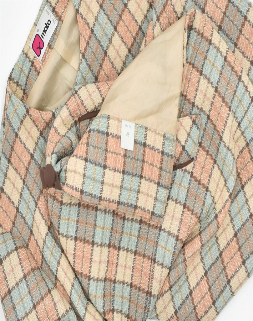 VINTAGE Womens 6 Button Blazer Jacket IT 46 Large Beige Check Virgin Wool | Vintage | Thrift | Second-Hand | Used Clothing | Messina Hembry 