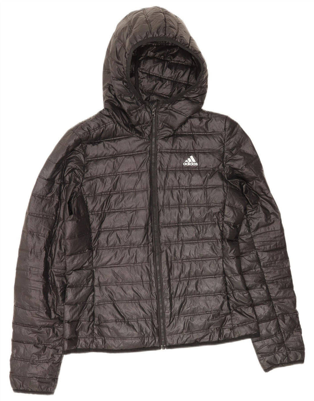 Adidas Womens Hooded Padded Jacket UK 8/10 Small Black Polyester