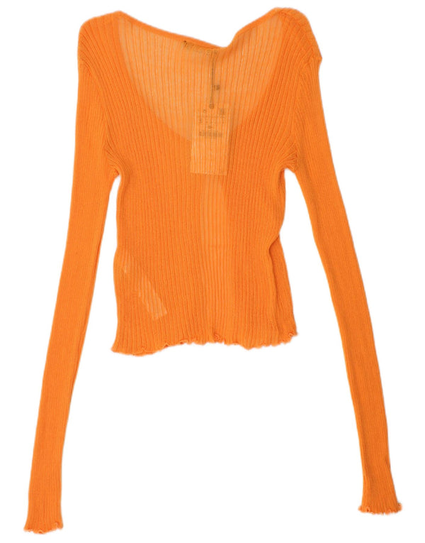 Zara Womens See Through Crop Cardigan Sweater UK 10 Small Orange Viscose