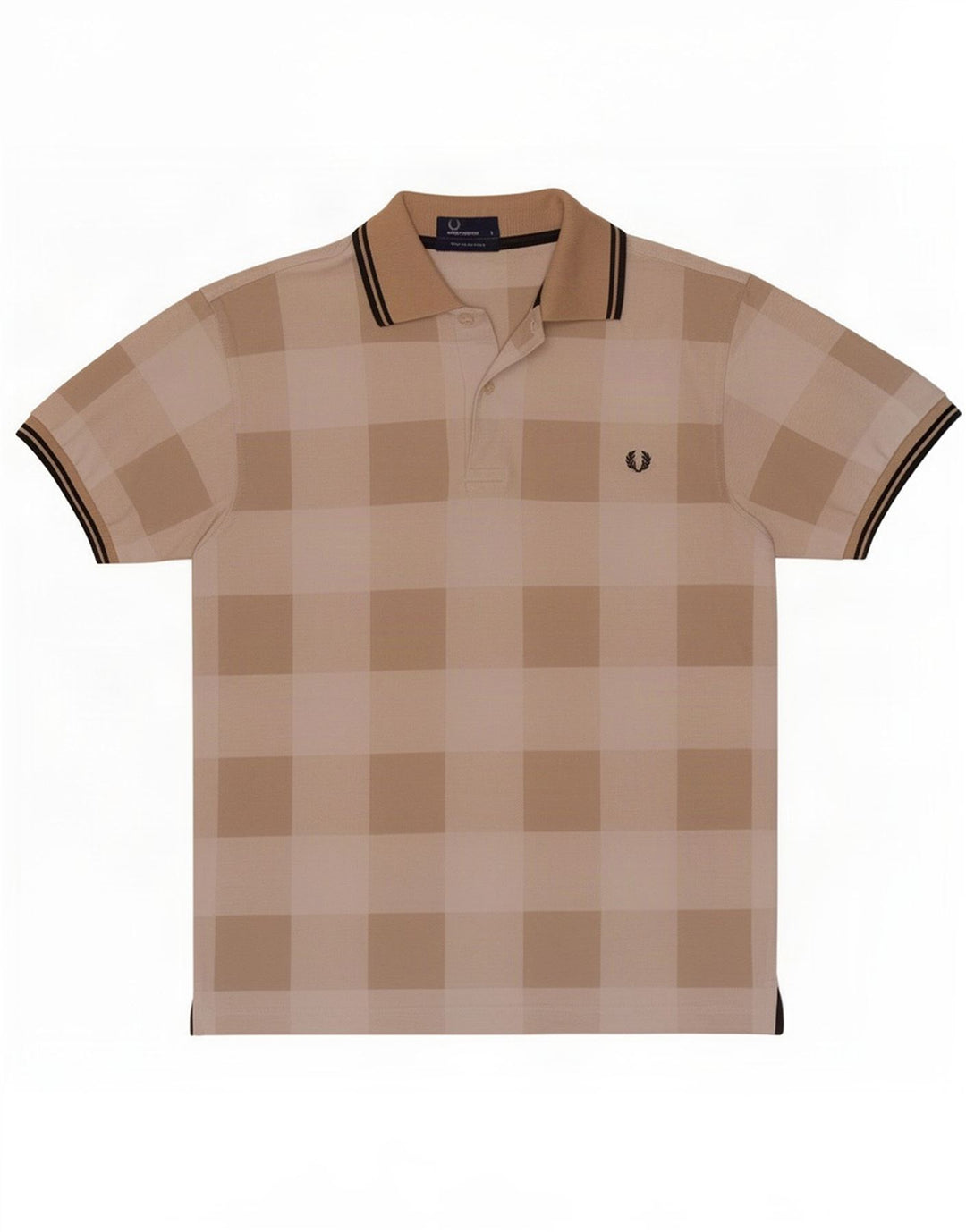 Fred Perry Mens Polo Shirt Small Beige Geometric Cotton