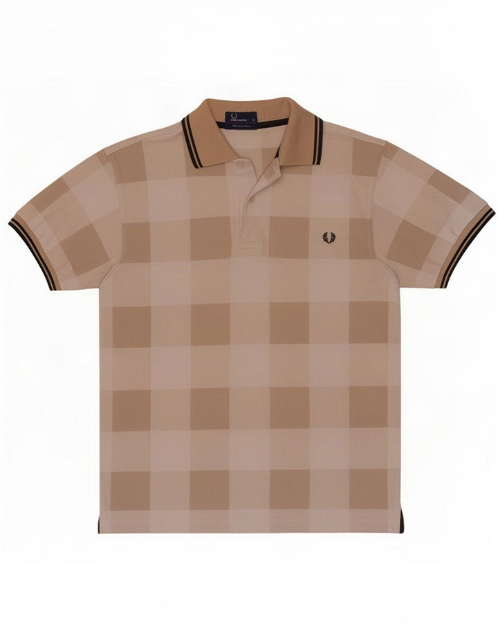 Fred Perry Mens Polo Shirt Small Beige Geometric Cotton