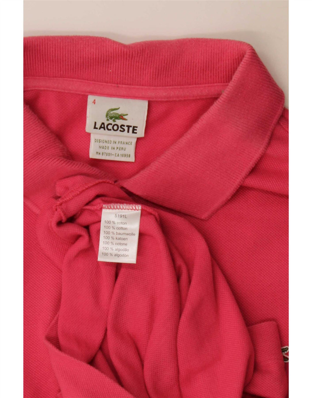 Lacoste Mens Polo Shirt Size 4 Medium Pink Cotton