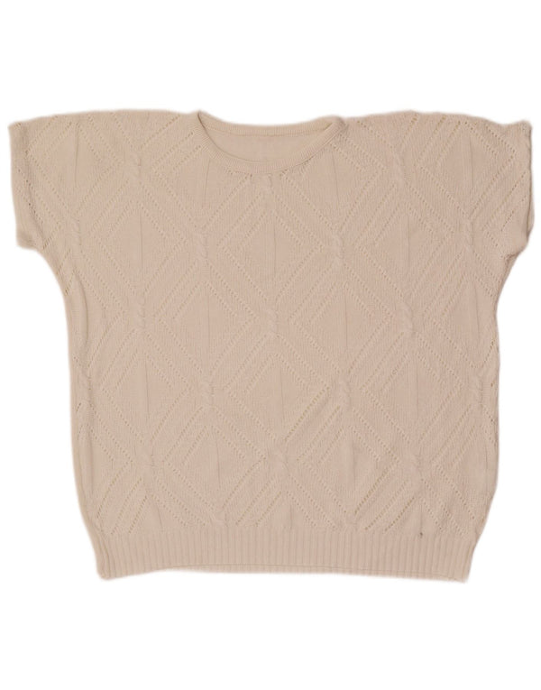 Vintage Womens Crew Neck Jumper Sweater UK 14 Medium White Geometric
