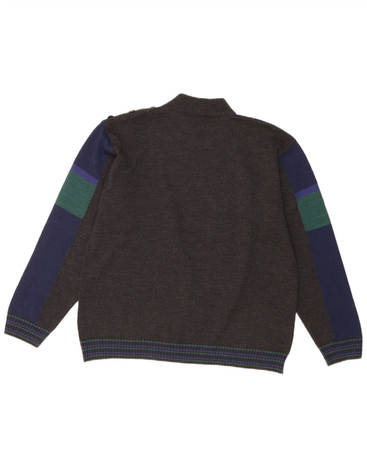 Vintage Mens Turtle Neck Jumper Sweater IT 52 Large Grey Colourblock Wool
