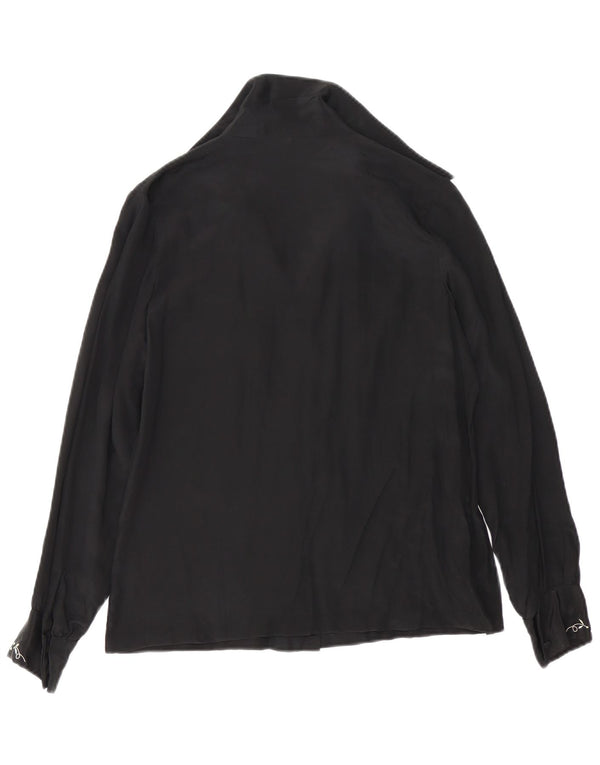 Vintage Womens Shirt Blouse UK 14 Medium Black Floral Silk