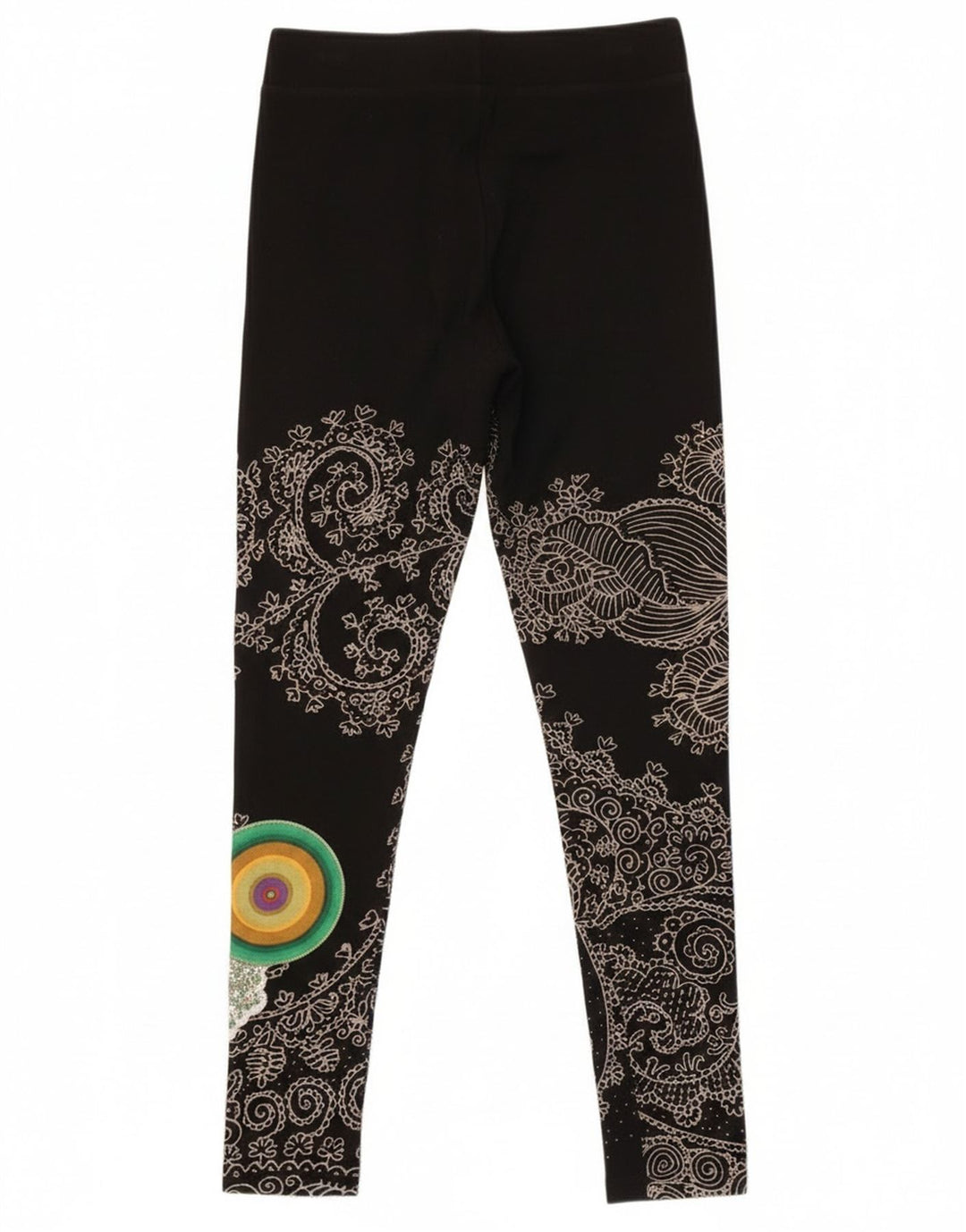 Desigual Womens Graphic Leggings UK 12 Medium  Black Paisley