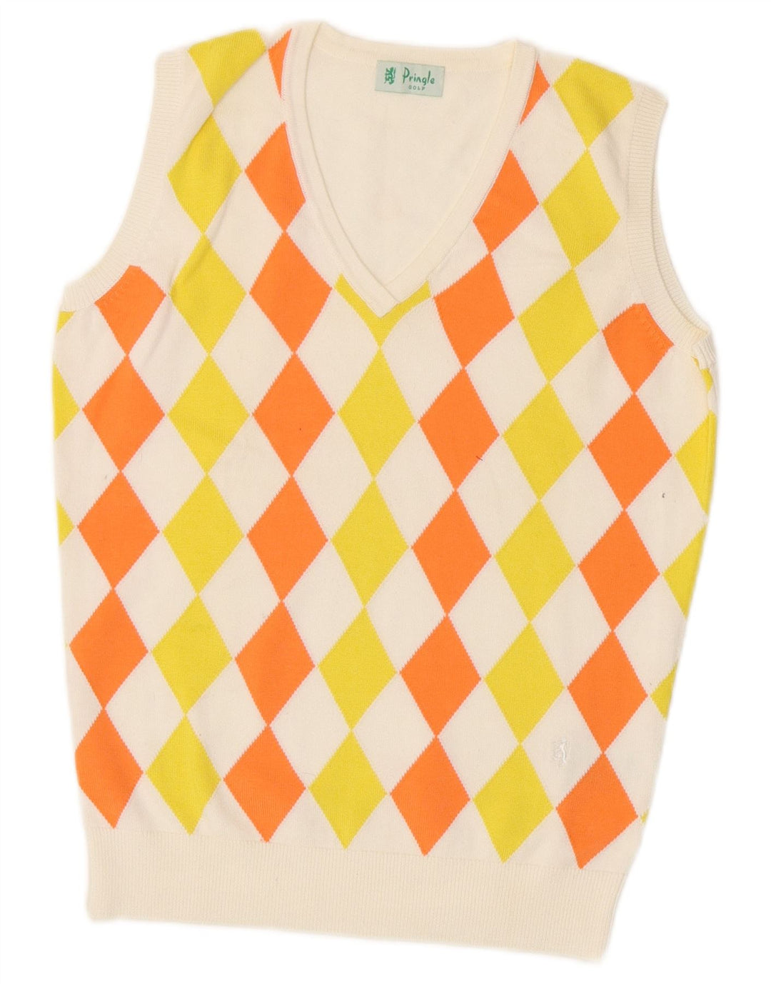 Pringle Womens Vest Tank Top UK 10 Small White Argyle/Diamond Cotton