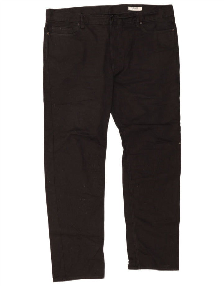 Marks & Spencer Mens Regular Fit Casual Trousers W42 L33 Black Cotton