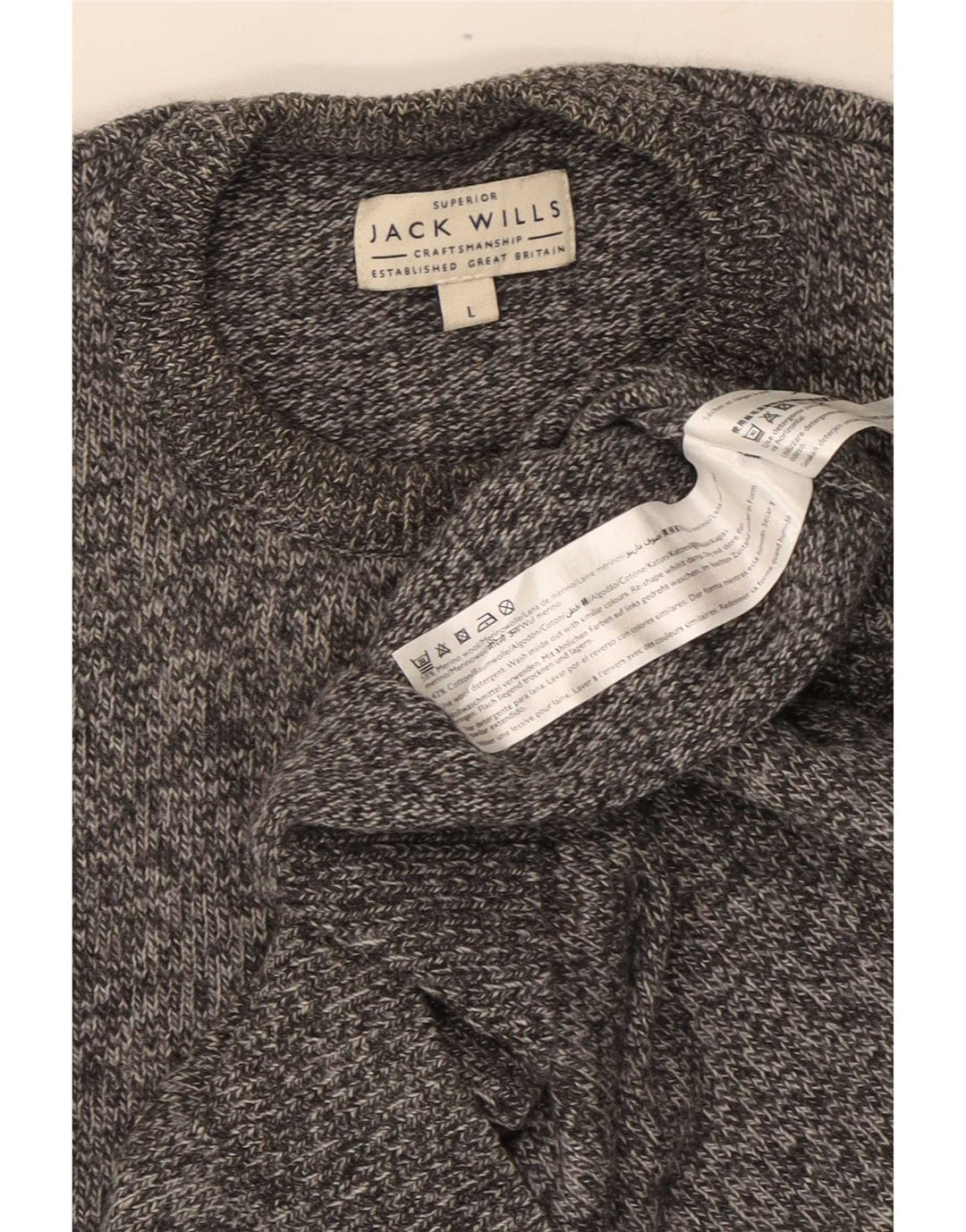 Jack Wills Mens Crew Neck Jumper Sweater Large Grey Flecked Merino Wool