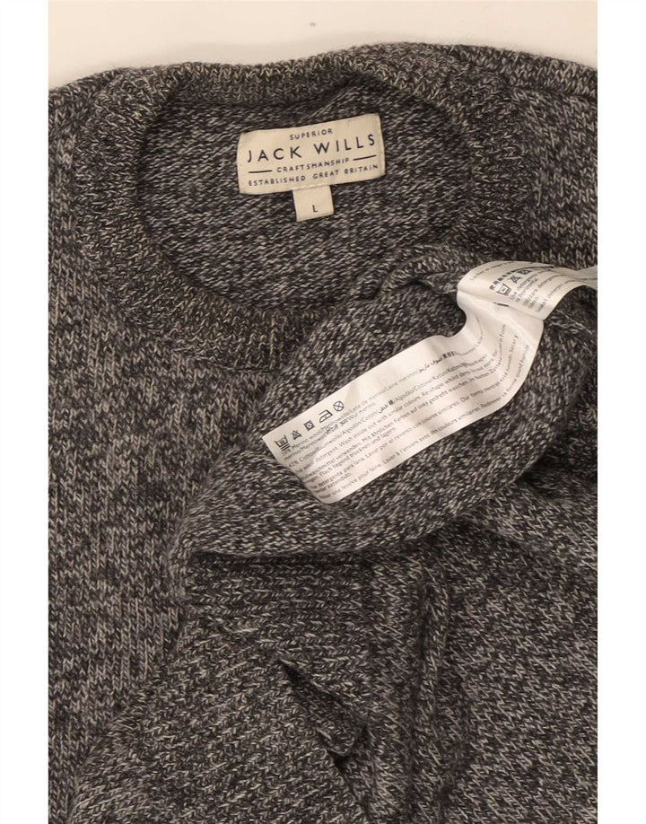 Jack Wills Mens Crew Neck Jumper Sweater Large Grey Flecked Merino Wool