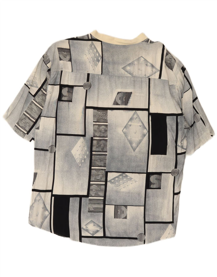 Vintage Mens Short Sleeve Pullover Shirt Large Grey Geometric