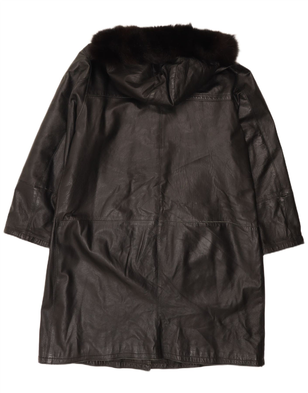 Vintage Womens Hooded Leather Coat IT 48 XL Black