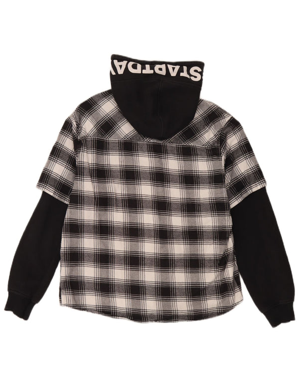 Zara Boys Graphic Hooded Flannel Shirt 13-14 Years Black Check Cotton