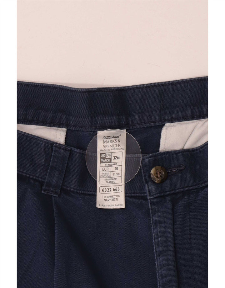 Marks & Spencer Mens Pegged Chino Shorts W32 Medium Navy Blue Cotton