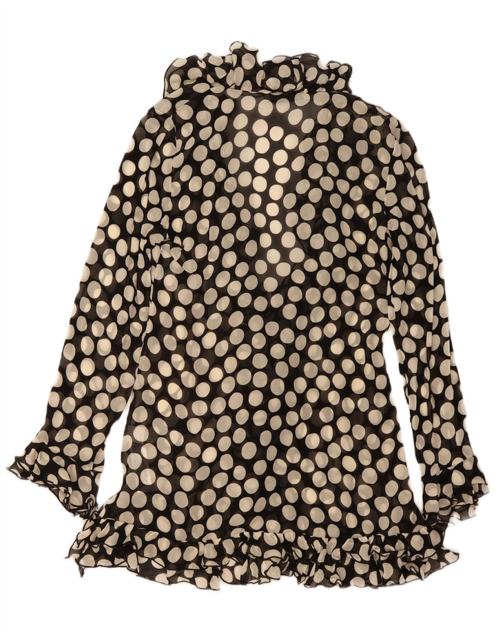 Zara Womens Ruffle Front Robe Dress UK 12 Medium Black Polka Dot Viscose