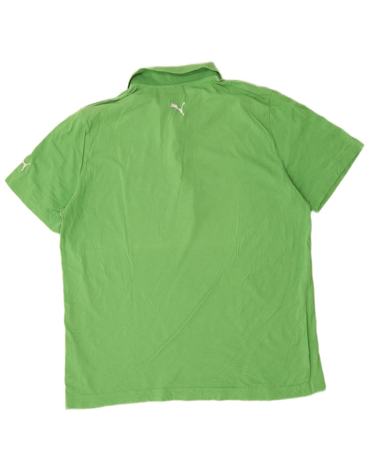 Puma Mens Polo Shirt XL Green Striped Cotton