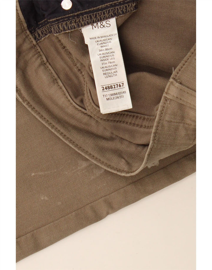 MARKS & SPENCER Mens Straight Casual Trousers W34 L28 Khaki Cotton Vintage Marks & Spencer and Second-Hand Marks & Spencer from Messina Hembry 