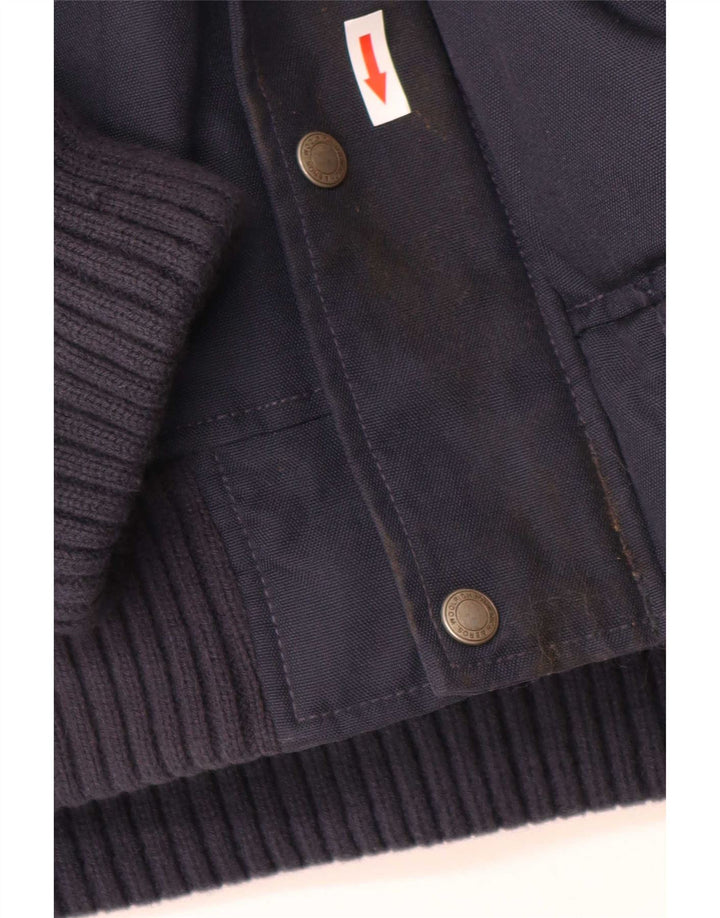 Woolrich Mens Hooded Bomber Jacket UK 38 Medium Navy Blue Nylon