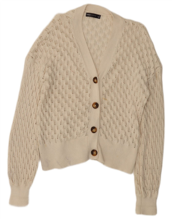 Marks & Spencer Womens Cardigan Sweater UK 14 Large White Cotton