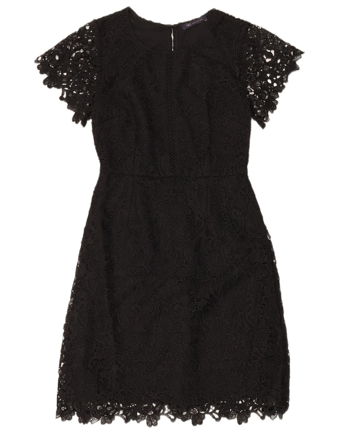 Marks & Spencer Womens Lace Sheath Dress UK 8 Small Black Floral Polyester
