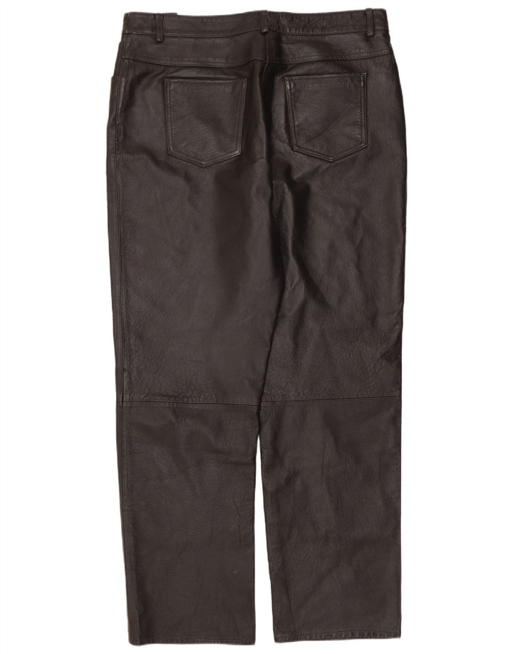 Vintage Womens Straight Leather Trousers IT 46 Large W34 L30 Black Leather
