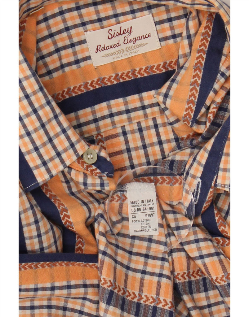 SISLEY Mens Abstract Pattern Short Sleeve Shirt XL Orange Cotton Vintage Sisley and Second-Hand Sisley from Messina Hembry 