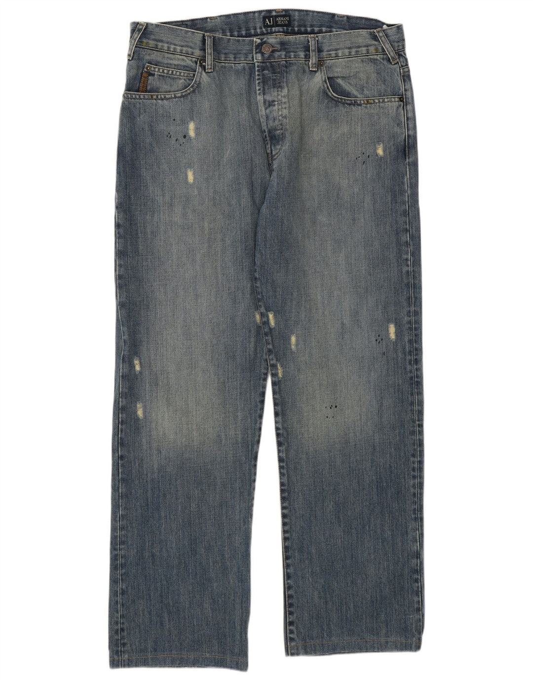 Armani Mens Distressed Straight Jeans W36 L30 Blue Cotton
