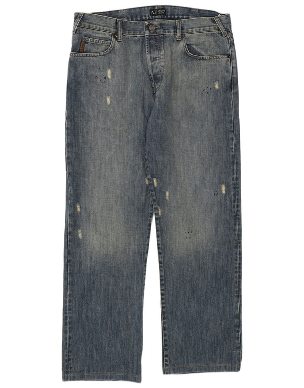 Armani Mens Distressed Straight Jeans W36 L30 Blue Cotton
