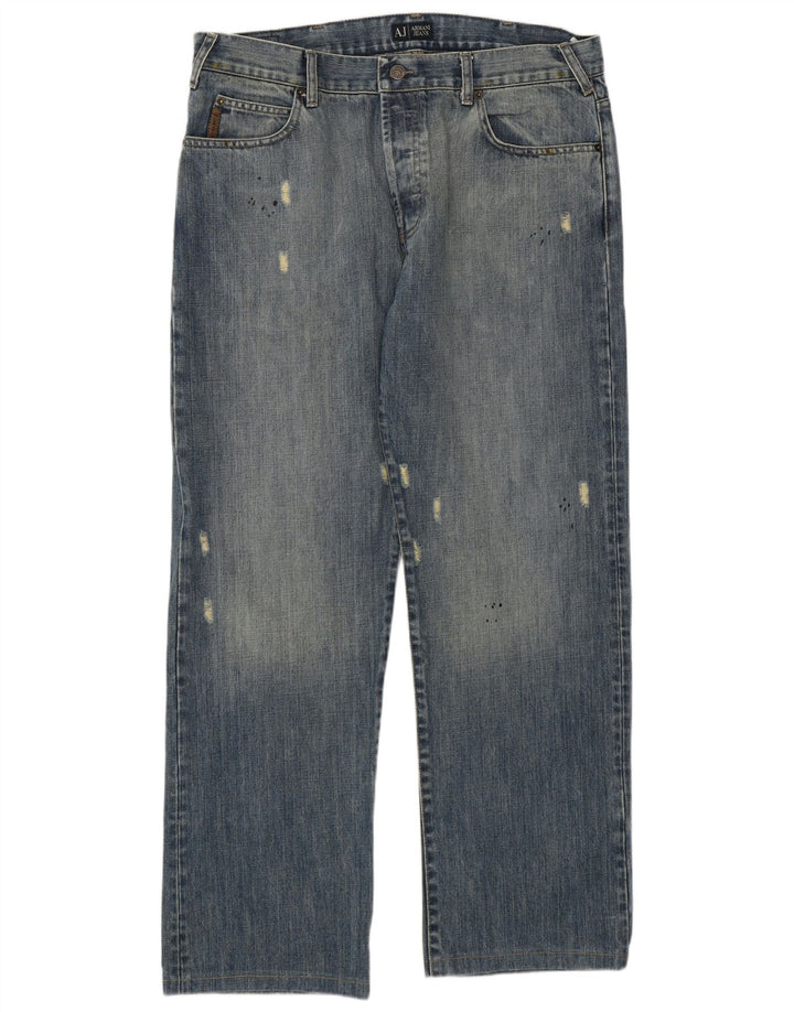 Armani Mens Distressed Straight Jeans W36 L30 Blue Cotton