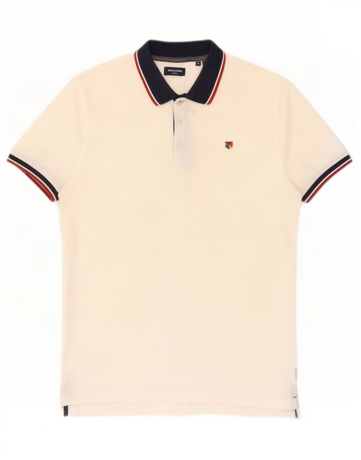 Jack & Jones Mens Polo Shirt Medium White Colourblock