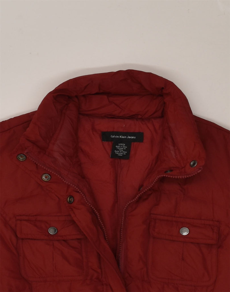 CALVIN KLEIN Womens Padded Jacket UK 10 Small Maroon Polyester | Vintage Calvin Klein | Thrift | Second-Hand Calvin Klein | Used Clothing | Messina Hembry 