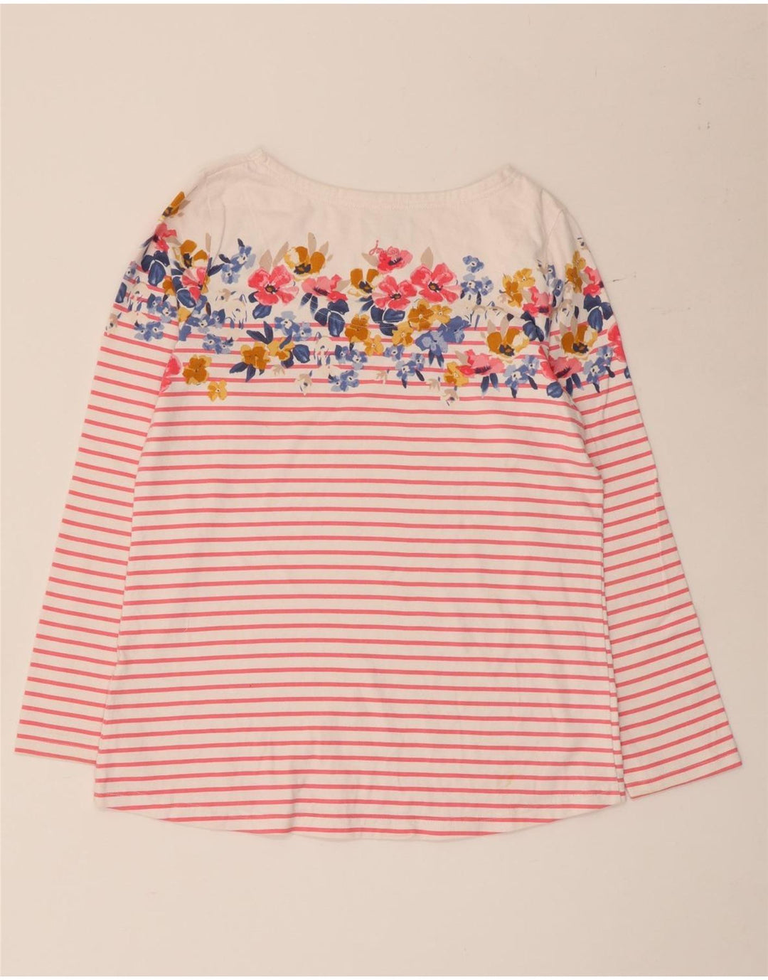 Joules Womens Graphic Top Long Sleeve UK 12 Medium White Striped Cotton