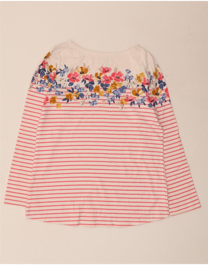 Joules Womens Graphic Top Long Sleeve UK 12 Medium White Striped Cotton